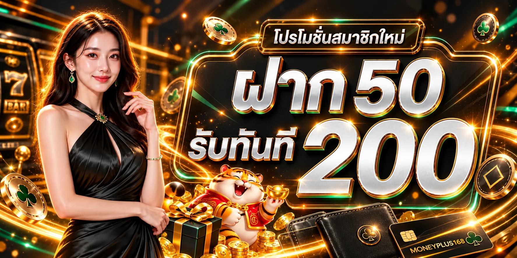 โปรโมชั่นสมาชิกใหม่ MONEYPLUS168 ฝาก 50 รับทันที 200